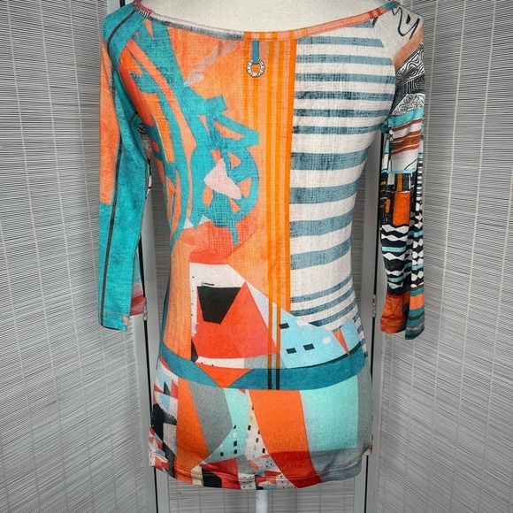 Save The Queen Multi Printed Mesh 3/4 Sleeve Top Size S - Picture 5 of 10